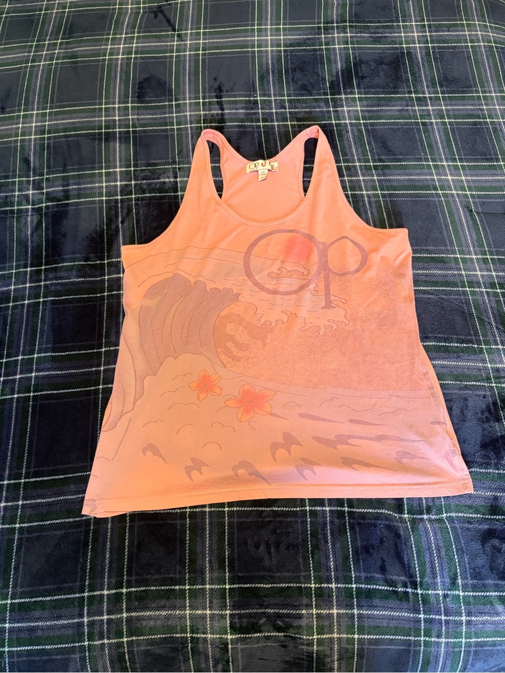 Vintage 2000s Op pink tank top with wave and floral graphic. Size XL.